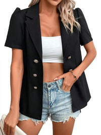 Mina Self 2024 Summer Womens Short Puff Sleeve Fully Lined Blazer Double Breasted Lightweight Casual Office Jackets - 7DAY'S
