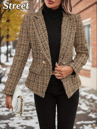 Mina Self 2025 Fall Tweed Blazers for Women Plaid Double - Breasted Petite Cardigan Jackets Cute Winter Coats with Pockets - 7DAY'S