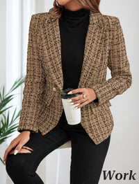Mina Self 2025 Fall Tweed Blazers for Women Plaid Double - Breasted Petite Cardigan Jackets Cute Winter Coats with Pockets - 7DAY'S