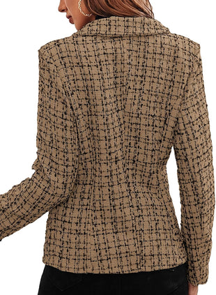 Mina Self 2025 Fall Tweed Blazers for Women Plaid Double - Breasted Petite Cardigan Jackets Cute Winter Coats with Pockets - 7DAY'S