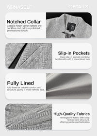 Mina Self 2025 Fall Winter Women's Herringbone Blazer Jackets - Notch Lapel Open Front Long Business Casual Trendy Coat - 7DAY'S