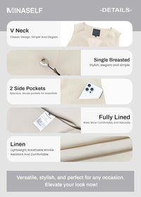 Mina Self 2025 Fall Women's Long Linen Vest Tops - Lightweight Breathable Fashion Fully - Lined Office Outerwear With Pockets - 7DAY'S