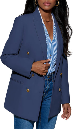 Mina Self 2025 Fall Women's Oversized Blazers Casual Double Breasted Work Business Professional Suit Jackets with Pockets - 7DAY'S