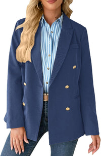 Mina Self 2025 Fall Women's Oversized Blazers Casual Double Breasted Work Business Professional Suit Jackets with Pockets - 7DAY'S