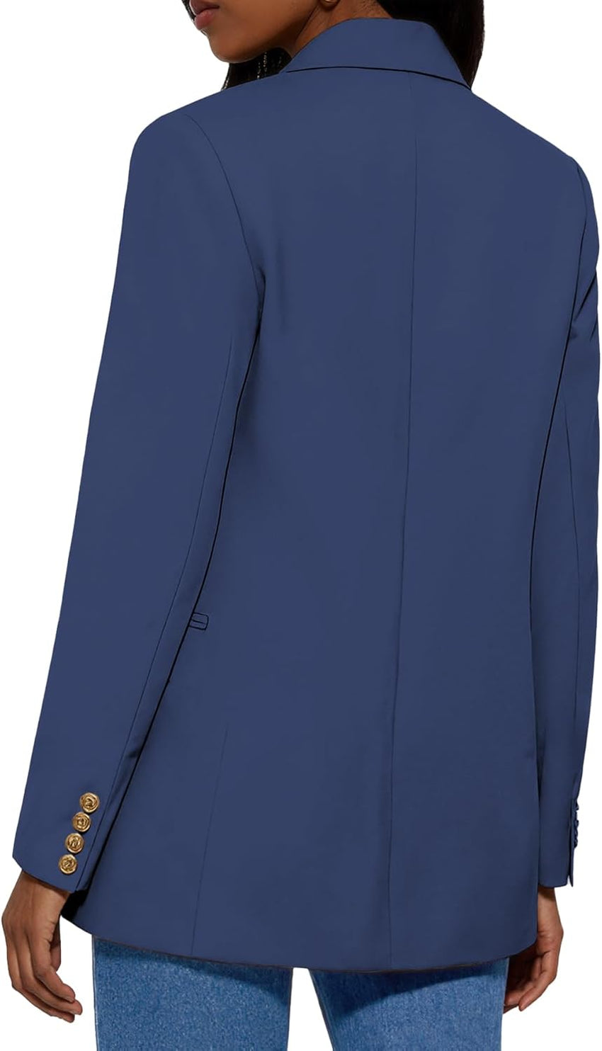 Mina Self 2025 Fall Women's Oversized Blazers Casual Double Breasted Work Business Professional Suit Jackets with Pockets - 7DAY'S