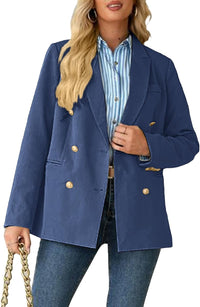 Mina Self 2025 Fall Women's Oversized Blazers Casual Double Breasted Work Business Professional Suit Jackets with Pockets - 7DAY'S