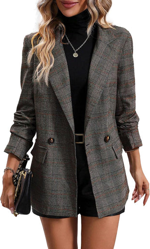 Mina Self 2025 Fall Women's Plaid Houndstooth Blazer Jacket - Fully Lined Business Casual Elegant Work Suit with Pockets