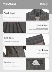 Mina Self 2025 Fall Women's Plaid Houndstooth Blazer Jacket - Fully Lined Business Casual Elegant Work Suit with Pockets - 7DAY'S
