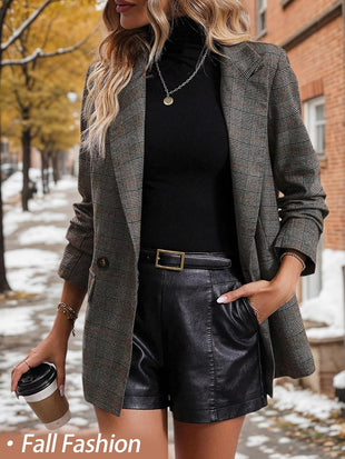 Mina Self 2025 Fall Women's Plaid Houndstooth Blazer Jacket - Fully Lined Business Casual Elegant Work Suit with Pockets - 7DAY'S