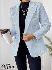 Mina Self 2025 Fall Women's Tweed Blazer - Double - Breasted Fully - Lined Fashion Slim Casual Work Office Jacket with Pockets - 7DAY'S