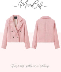 Mina Self 2025 Fall Women's Tweed Blazer Jacket - Fashion Warm Fully Lined Elegant Trendy Casual Cute Coat with Pockets - 7DAY'S