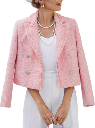 Mina Self 2025 Fall Women's Tweed Blazer Jacket - Fashion Warm Fully Lined Elegant Trendy Casual Cute Coat with Pockets