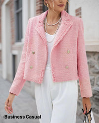 Mina Self 2025 Fall Women's Tweed Blazer Jacket - Fashion Warm Fully Lined Elegant Trendy Casual Cute Coat with Pockets - 7DAY'S