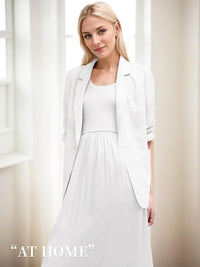 Mina Self 2025 Summer Linen Blazer Women Lightweight 3/4 Stretchy Ruched Sleeve Fully - Lined Casual Work Jacket with Pockets - 7DAY'S