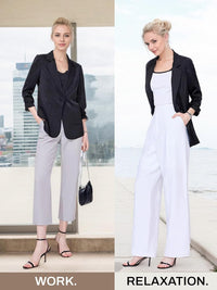 Mina Self 2025 Summer Linen Blazer Women Lightweight 3/4 Stretchy Ruched Sleeve Fully - Lined Casual Work Jacket with Pockets - 7DAY'S