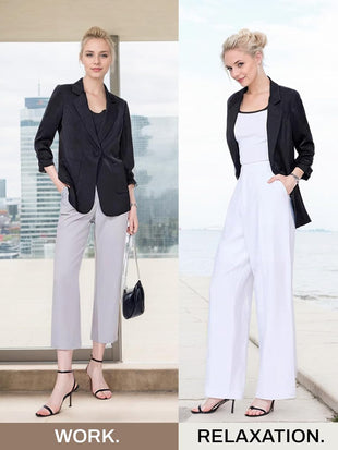 Mina Self 2025 Summer Linen Blazer Women Lightweight 3/4 Stretchy Ruched Sleeve Fully - Lined Casual Work Jacket with Pockets - 7DAY'S