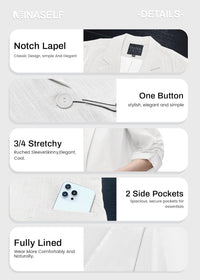 Mina Self 2025 Summer Linen Blazer Women Lightweight 3/4 Stretchy Ruched Sleeve Fully - Lined Casual Work Jacket with Pockets - 7DAY'S