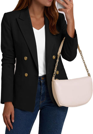 Mina Self 2025 Women’s Casual Blazer - Long Sleeve Lapel Open Front Double Breasted Work Office Jackets Pockets