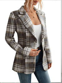 Mina Self 2025 Women's Fall Flannel Plaid Blazer - Slim Button Fully - Lined Business Casual Work Office with Pockets Jacket - 7DAY'S