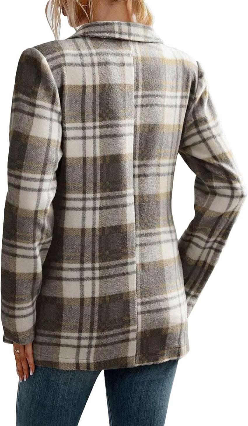 Mina Self 2025 Women's Fall Flannel Plaid Blazer - Slim Button Fully - Lined Business Casual Work Office with Pockets Jacket - 7DAY'S