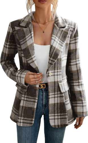 Mina Self 2025 Women's Fall Flannel Plaid Blazer- Slim Button Fully-Lined Business Casual Work Office with Pockets Jacket