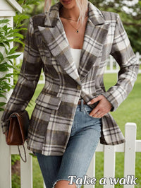 Mina Self 2025 Women's Fall Flannel Plaid Blazer - Slim Button Fully - Lined Business Casual Work Office with Pockets Jacket - 7DAY'S