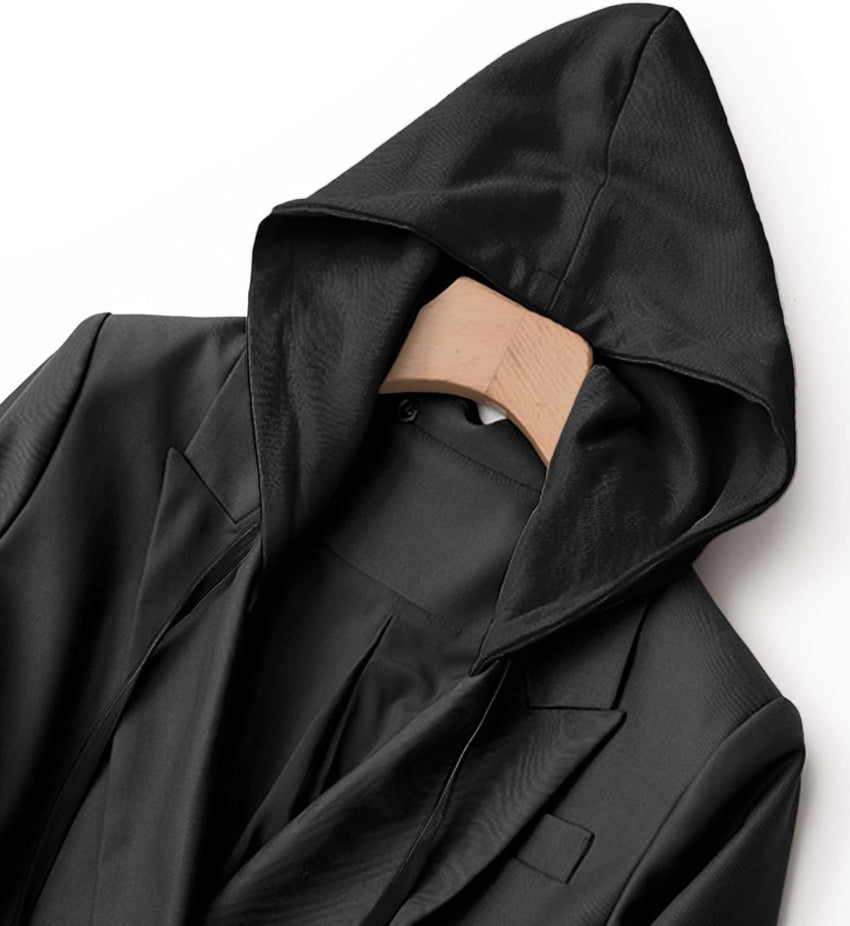 Mina Self 2025 Women's Fall Hooded Blazer Jacket - Double - Breasted Oversize Loose Fully - Lined Work Office Suit with Pockets - 7DAY'S