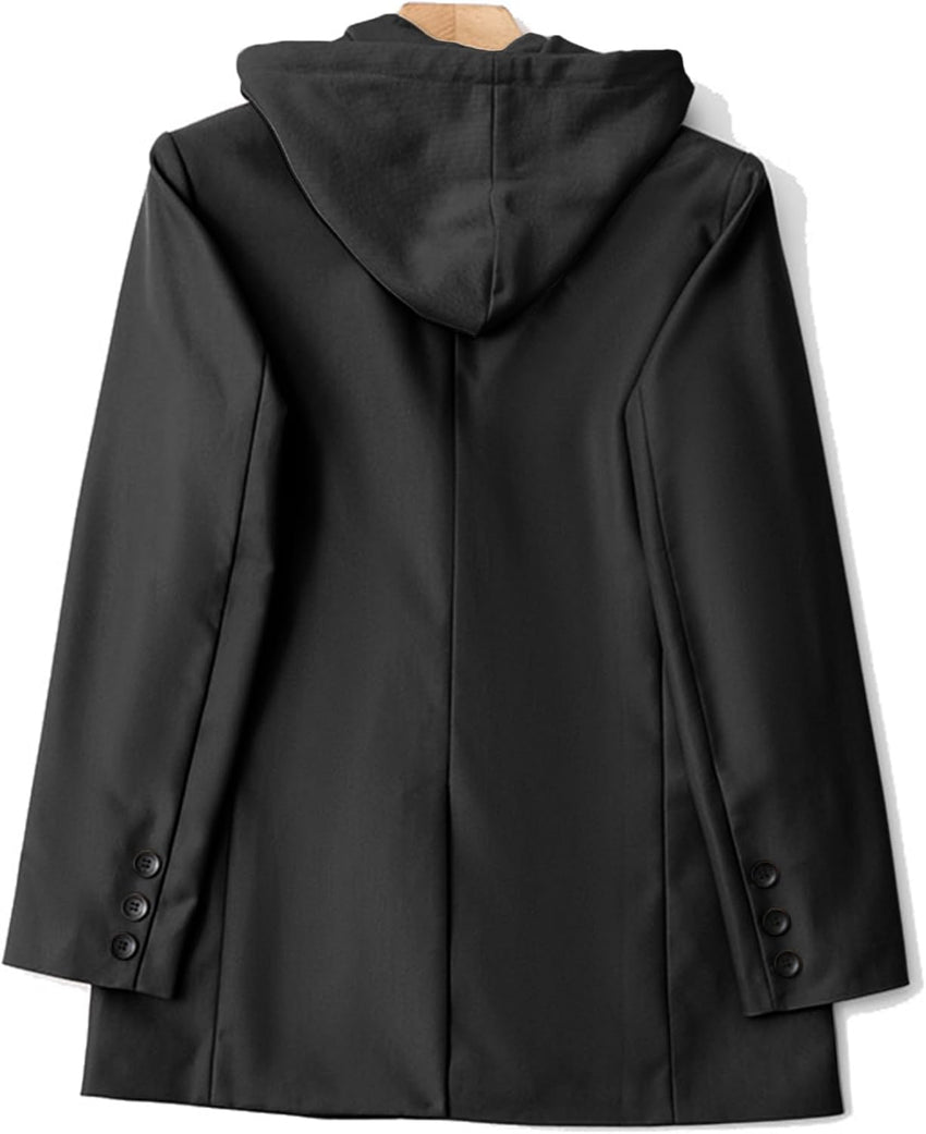 Mina Self 2025 Women's Fall Hooded Blazer Jacket - Double - Breasted Oversize Loose Fully - Lined Work Office Suit with Pockets - 7DAY'S