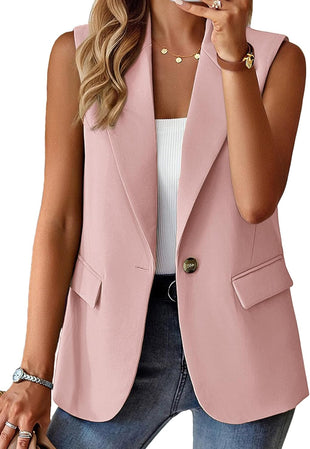 Mina Self 2025 Women's Sleeveless Vest Tops - Lightweight Fully Lined Button Fashion Casual Work Office Blazers with Pockets