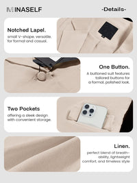 Mina Self 2025 Women's Summer Linen Blazer 3/4 Sleeve Lightweight Fully - Lined Slim Elegant Casual Work Jacket with Pockets - 7DAY'S