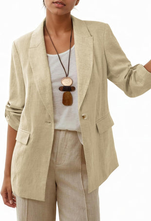 Mina Self 2025 Women's Summer Linen Blazer 3/4 Sleeve Long Lightweight Fully - Lined Trendy Casual Work Office Suit Jackets - 7DAY'S