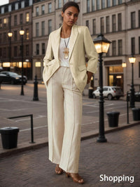 Mina Self 2025 Women's Summer Linen Blazer 3/4 Sleeve Long Lightweight Fully - Lined Trendy Casual Work Office Suit Jackets - 7DAY'S