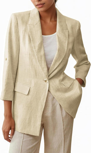 Mina Self 2025 Women's Summer Linen Blazer 3/4 Sleeve Long Lightweight Fully-Lined Trendy Casual Work Office Suit Jackets