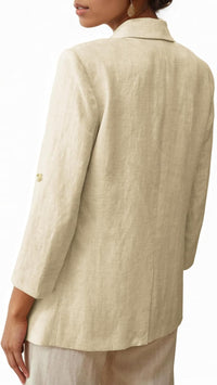 Mina Self 2025 Women's Summer Linen Blazer 3/4 Sleeve Long Lightweight Fully - Lined Trendy Casual Work Office Suit Jackets - 7DAY'S