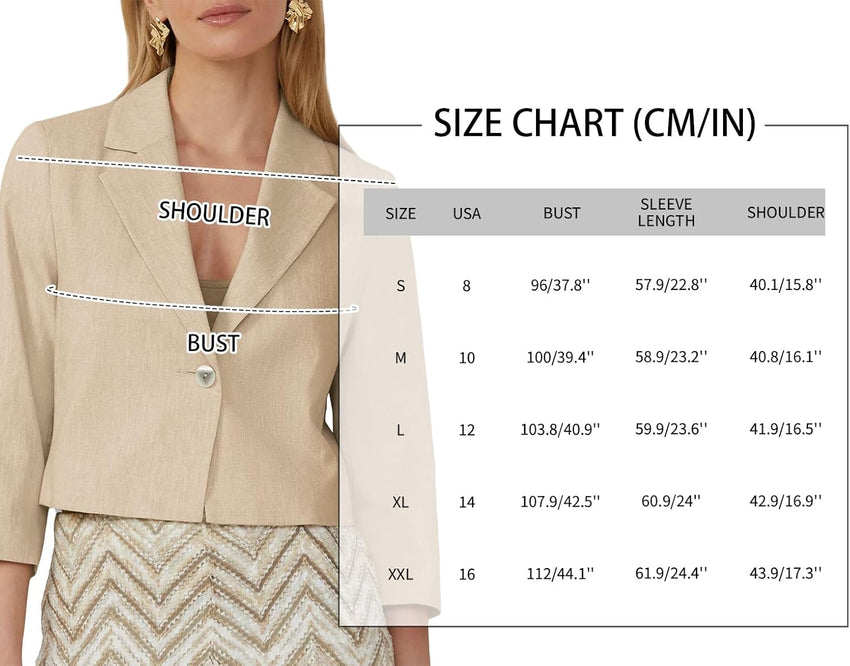 Mina Self 2025 Women's Summer Linen Blazer Cropped 3/4 Sleeve Lightweight Fully - Lined Trendy Casual Work Office Suit Jackets - 7DAY'S