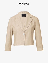 Mina Self 2025 Women's Summer Linen Blazer Cropped 3/4 Sleeve Lightweight Fully - Lined Trendy Casual Work Office Suit Jackets - 7DAY'S