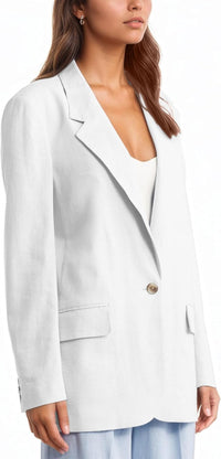 Mina Self 2025 Womens Summer Linen Blazer Jacket Lightweight One Button Trendy Casual Work Office Suit Jackets with Pockets - 7DAY'S