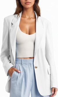 Mina Self 2025 Womens Summer Linen Blazer Jacket Lightweight One Button Trendy Casual Work Office Suit Jackets with Pockets - 7DAY'S