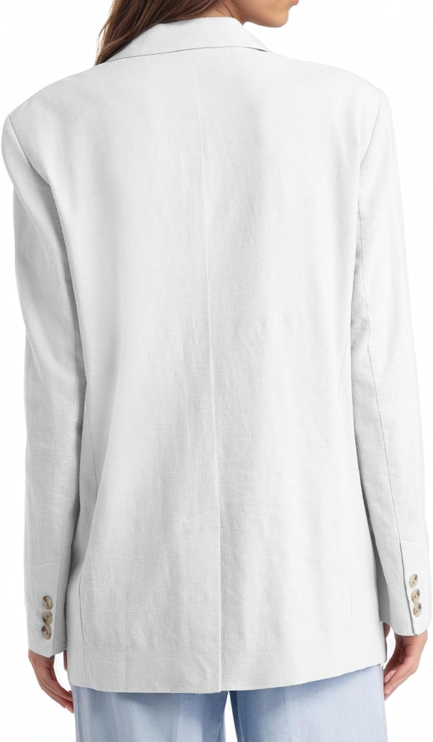 Mina Self 2025 Womens Summer Linen Blazer Jacket Lightweight One Button Trendy Casual Work Office Suit Jackets with Pockets - 7DAY'S