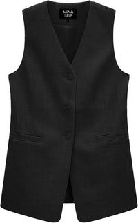 Mina Self 2025 Women's Summer Linen Vest Blazer Long Y2K Lightweight Fully - Lined V - Neck Fashion Casual Jackets Tops Pockets - 7DAY'S