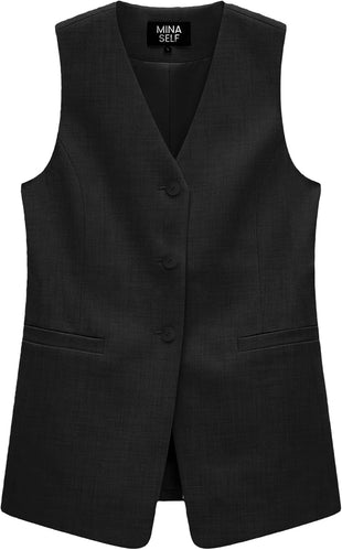 Mina Self 2025 Women's Summer Linen Vest Blazer Long Y2K Lightweight Fully-Lined V-Neck Fashion Casual Jackets Tops Pockets