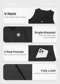 Mina Self 2025 Women's Summer Linen Vest Blazer Long Y2K Lightweight Fully - Lined V - Neck Fashion Casual Jackets Tops Pockets - 7DAY'S