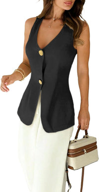 Mina Self 2025 Womens Summer Sleeveless Vest Tops Breasted V Neck Casual Work Slim Outwear Suit Jacket. - 7DAY'S