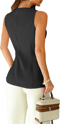 Mina Self 2025 Womens Summer Sleeveless Vest Tops Breasted V Neck Casual Work Slim Outwear Suit Jacket. - 7DAY'S
