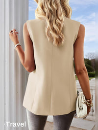 Mina Self 2025 Women's Summer Sleeveless Vest Tops - Lightweight Casual Double - Breasted Loose Work Office Blazer With Pockets - 7DAY'S