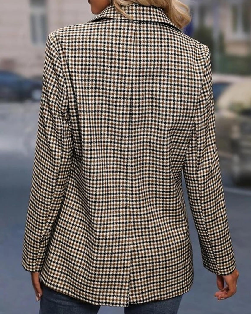 Mina Self Blazer for Women Plaid Blazer Casual Long Sleeve Womens Blazers Jackets Blazers for Work Professional Open Front Business Casual Clothes for Women Work Office Blazer Jacket Plaid/Coffee XL - 7DAY'S