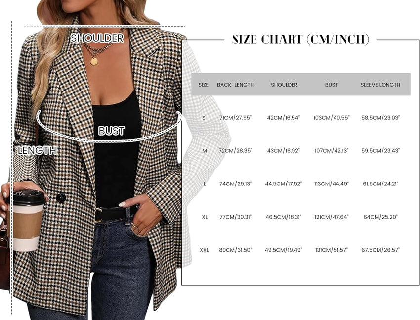 Mina Self Blazer for Women Plaid Blazer Casual Long Sleeve Womens Blazers Jackets Blazers for Work Professional Open Front Business Casual Clothes for Women Work Office Blazer Jacket Plaid/Coffee XL - 7DAY'S