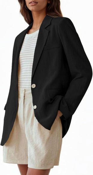 Mina Self Linen Blazer for Women 2025 Summer - Full - Lined Oversized Lightweight Casual Work Business Fashion Trendy Pockets - 7DAY'S