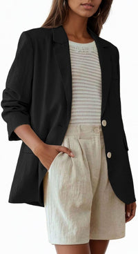 Mina Self Linen Blazer for Women 2025 Summer - Full - Lined Oversized Lightweight Casual Work Business Fashion Trendy Pockets - 7DAY'S