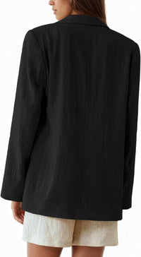 Mina Self Linen Blazer for Women 2025 Summer - Full - Lined Oversized Lightweight Casual Work Business Fashion Trendy Pockets - 7DAY'S